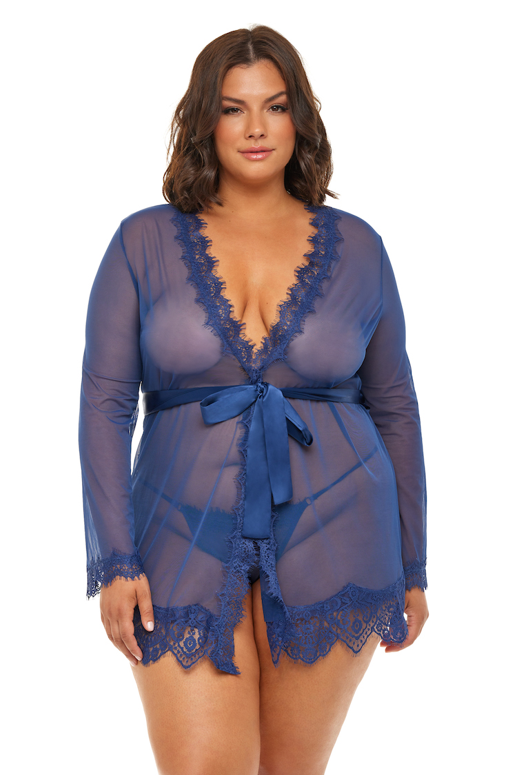 Provence Plus Size Sheer Robe Blue
